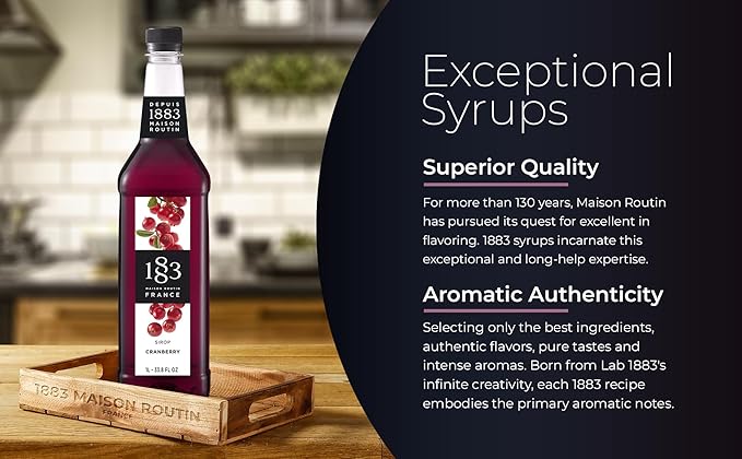 1883 Cranberry Syrup for Drinks, Made in France, 1 Liter Plastic Bottle