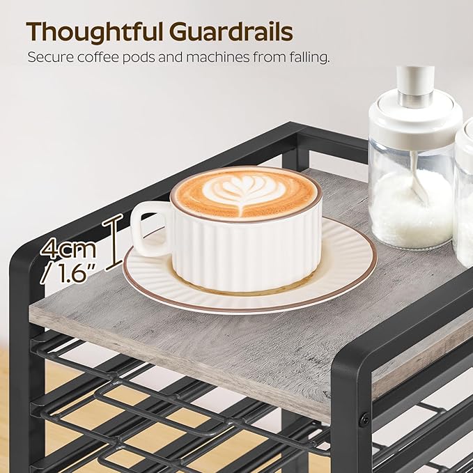 Coffee Pod Drawer Holder, 4 Tier Organizer for K Cup, 80 Pods Capacity, Spacious Storage Rack for K Cup, Space Saving, Easy Assembly, for Kitchen, Greige and Black KH04BG