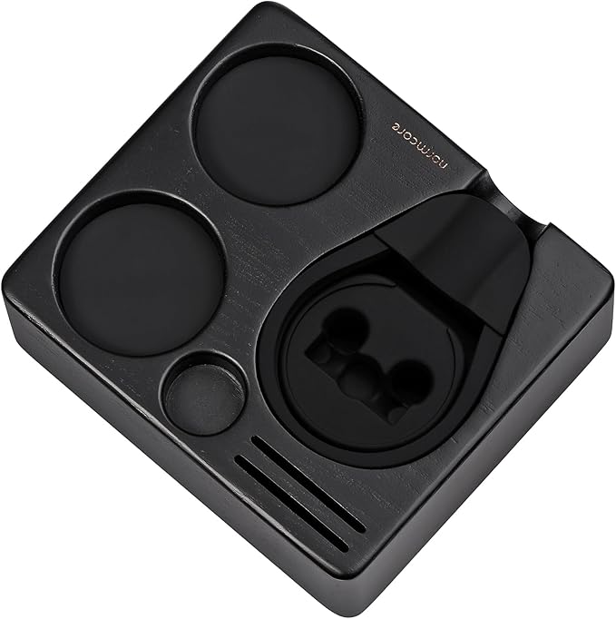 Normcore Compact Tamping Station, Espresso Black Tamper Station Base, Genuine American Black OAK Tamper Holder, Wooden Coffee Portafilters Stand Base For 51 / 54mm Espresso Machine Accessories
