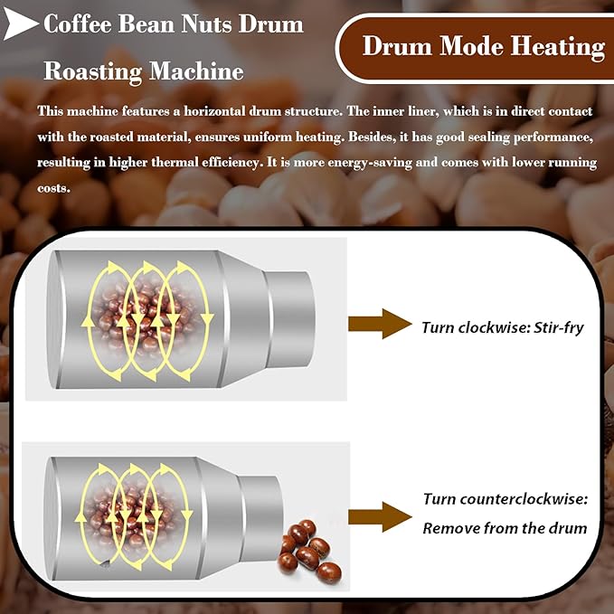 Commercial Gas Roaster Coffee Bean Nuts Drum Roasting Machine 16.5LBS Natural/Liquefied Gas Stainless Steel Roaster Frying Machine Melon Seeds Peanuts Nuts Chestnuts Baker Burner 0-300℃ 110V
