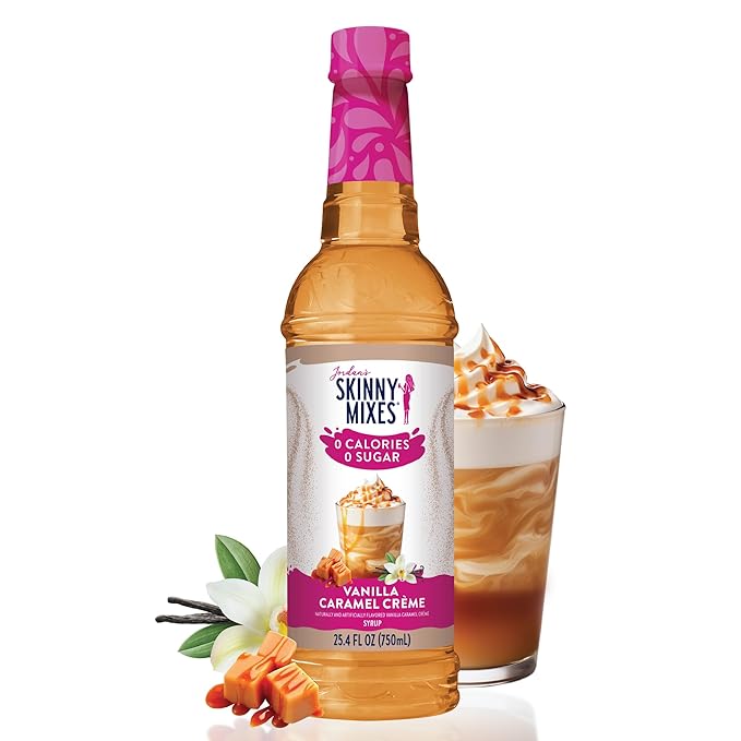 Jordan's Skinny Mixes Sugar Free Coffee Syrup, Vanilla Caramel Crème Coffee Flavoring Syrup, Zero Calorie Drink Mix, Lattes, Baking, Protein Shake or Cocktail, Dairy & Gluten Free, Kosher, 25.4 Fl Oz