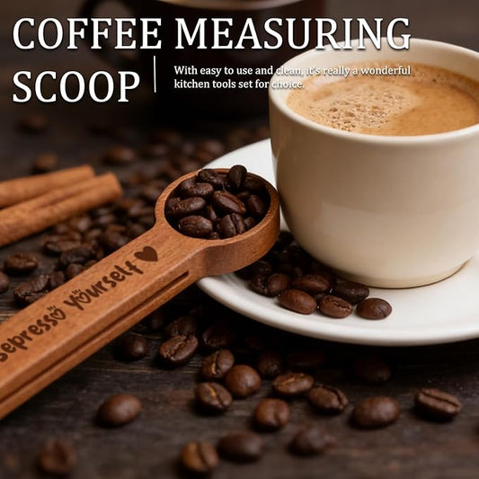 Personalized Wooden Coffee Scoop with Clip, Custom Engraved Measuring Coffee Spoon with Name for Ground Beans or Tea, Sugar, Protein Powder, Coffee Lover Family Dad Mom Birthday Valentines Gifts