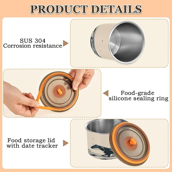 YETTASBIN Desert Cowboy Airtight Food Storage Containers 500ml/19oz, Stainless Steel Coffee Canisters with Vacuum-Lock Lid for Kitchen Organization, Coffee Bean, Tea, Sugar, Flour