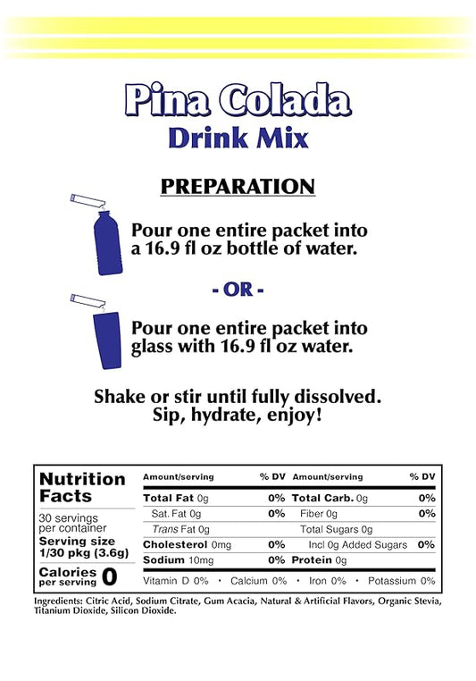 GramZero 2GO Sticks - Pina Colada, Zero Calorie Sugar Free Drink Mix, Stevia Sweetened, Great For Nutrition Club Loaded Tea To Go Kits