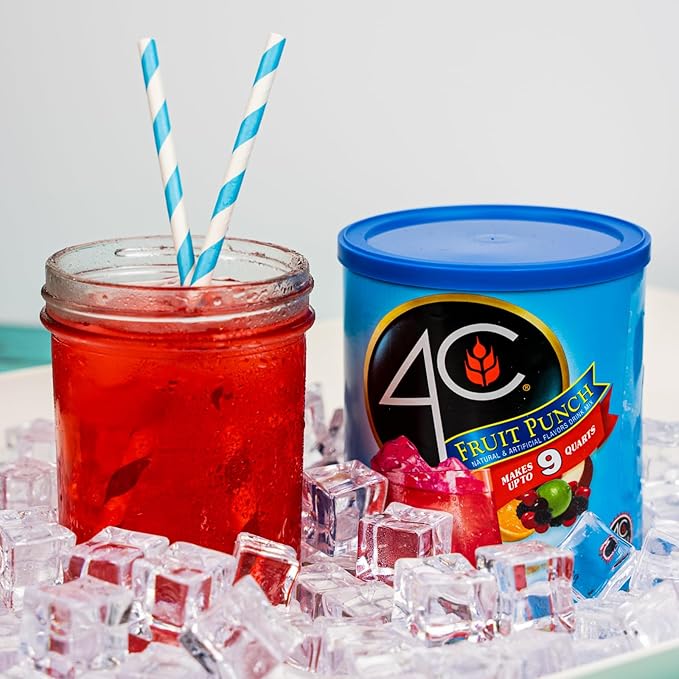 4C Powdered Drink Mix Canister, Fruit Punch 6 Pack, 9 Quarts, Family Sized Bin, Thirst Quenching Flavors