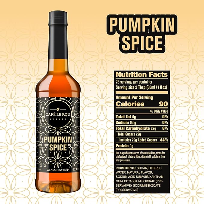 NEW Café Le Rou Pumpkin Spice Coffee Syrup (25.4oz) 2-pack *includes 2 Syrup Dispensers*Flavoring Syrup for Coffee, Tea and Espresso