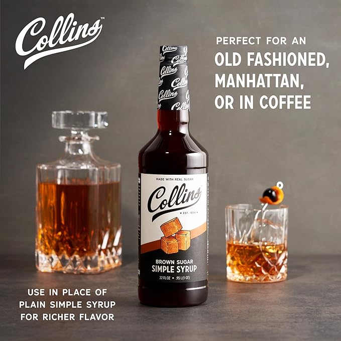 Collins Brown Sugar Syrup - Simple Syrup for Cocktails, Brown Sugar Coffee Syrup - Cocktail Syrup 32oz Set of 1