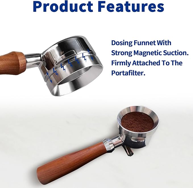 51mm Espresso Dosing Funnel with Magnetic, 51mm Portafilter Funnel, Dosing-Funnels, Compatible with Filter Espresso Dosings Funnels, 8 Magnets (Silver)