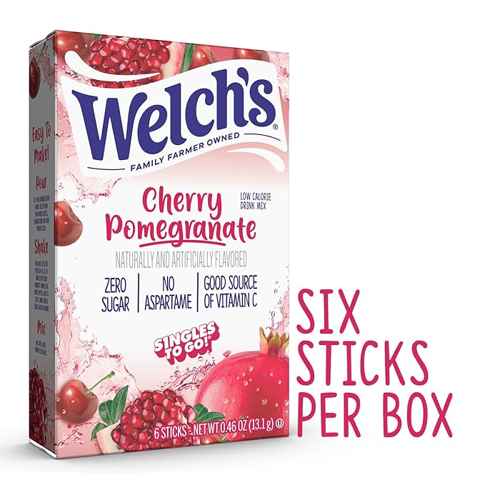 Welch's Singles To Go Water Drink Mix - Cherry Pomegranate Powder Stick Packets (12 Boxes with 6 Packets Each - 72 Total Servings)