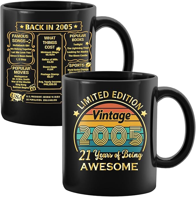 QUPT 21th Birthday Gifts for Women Men, 21th Birthday Gifts for Him, 2005 Birthday Gifts for Women Men, 21 Years Old Gifts, 2005 Birthday Gifts for Her Him, 21th Birthday Presents Coffee Mug