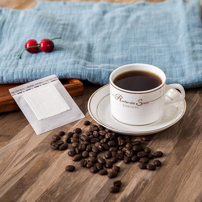 150 PCS Coffee Filter Paper Bags, Disposable Single Serve Drip Coffee Bags with Hanging Ears, Fast Brewing, Mess-Free Design for Travel, Camping, Home & Office Use