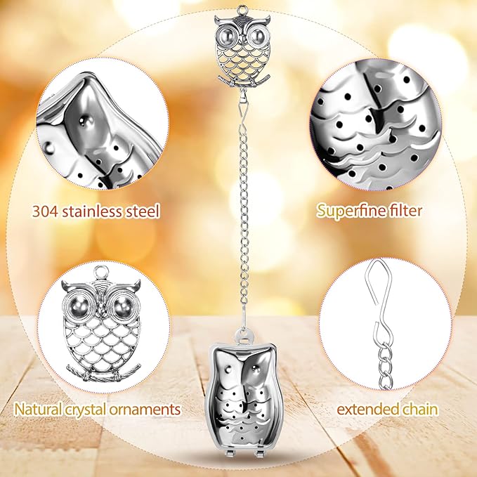 Cunhill 4 Sets Loose Tea Infusers Stainless Steel Teaballs Cute Tea Strainers Steeper Filters with Crystal Stone Pendants and Drip Tray Teacups Accessories(Funny Style)