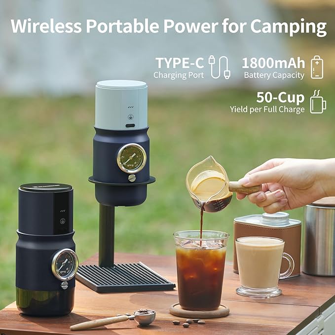 STARSEEKER Super58 Portable Espresso Machine, 18-20g Adjustable Pressure, USB-C Car Coffee Maker for Camping, RV, Hiking & Office, w/Folding Bracket & Carry Bag (black)