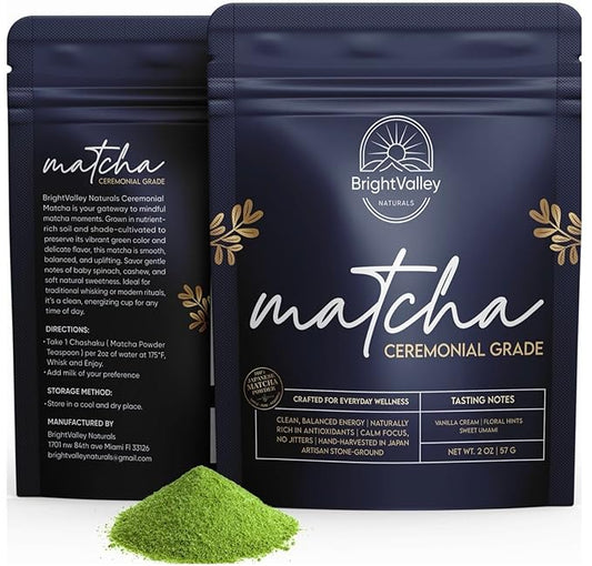 Ceremonial Grade Premium Matcha Powder– 100% Japanese Premium Matcha Powder, Shade-Grown & Stone-Ground, Smooth Flavor, Energy & Focus Without Jitters, Perfect for Lattes & Daily Wellness – 2 oz - By BrightValley Naturals