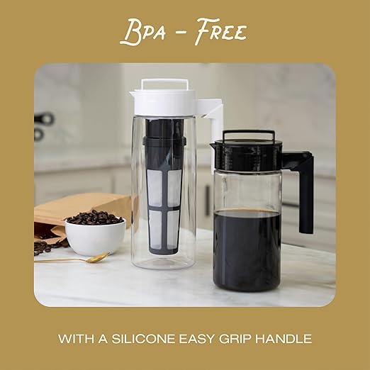 Takeya Tritan Cold Brew Coffee Maker - Airtight Pitcher with Leak-Free Lid - BPA-Free Cold Brew Maker with Silicone Handle - Dishwasher-Safe Pitcher for Homemade-Cold-Brew - 1 Quart,Black,(Pack of 4)