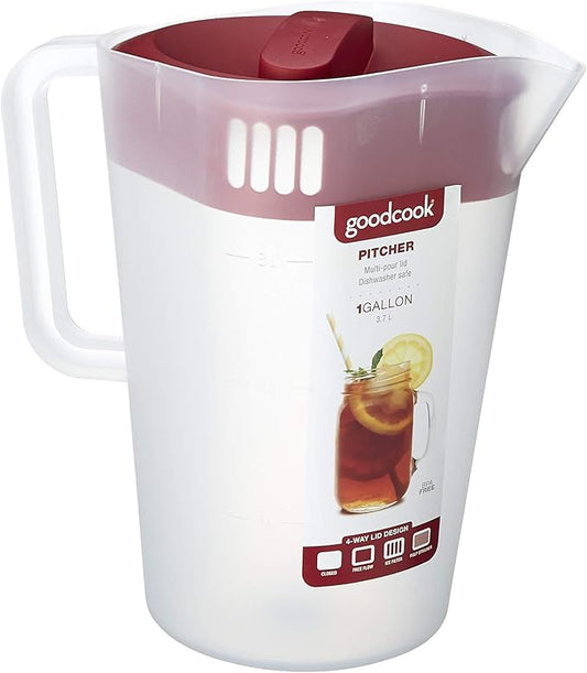 GoodCook 1 Gallon Pitcher with 4 Way Lid, Made Without BPA, Clear