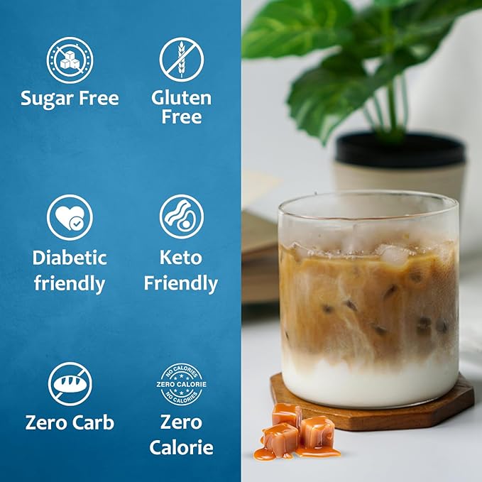 Syruvia Sugar Free Coffee Syrup, Caramel Flavored Syrup for Drinks, Lattes, and Desserts – 25.4 fl oz, With Pump