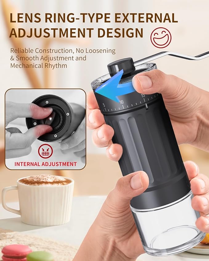 Manual Coffee Grinder, 40 Levels External Adjustment, Portable Hand Coffee Bean Mill, Ceramic Burr Coffee Grinder