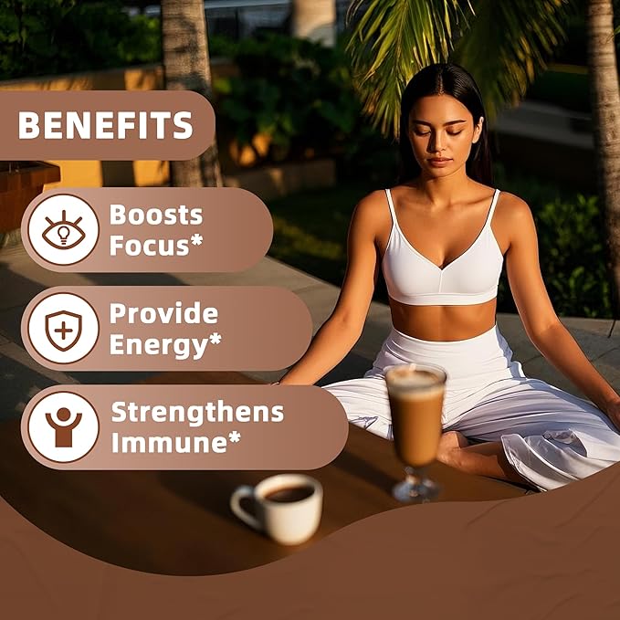 Mushroom Coffee with Cocoa Powder, 10 in 1 Mushroom Blend Instant Powder, Coconut & MCT | Focus, Energy, Immunity | Sugar Free, Vegan, Gluten-Free, Non-GMO | 30 Servings, 8.5 Oz