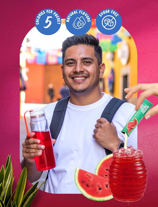 Klass Aguas Frescas, Powdered Drink Mix, 40 Singles Zero Sugar & Caffeine-Free Powder Packets, Water Drink Mix, Flavor: Watermelon - 5 Calories Per Packet & Natural Flavors