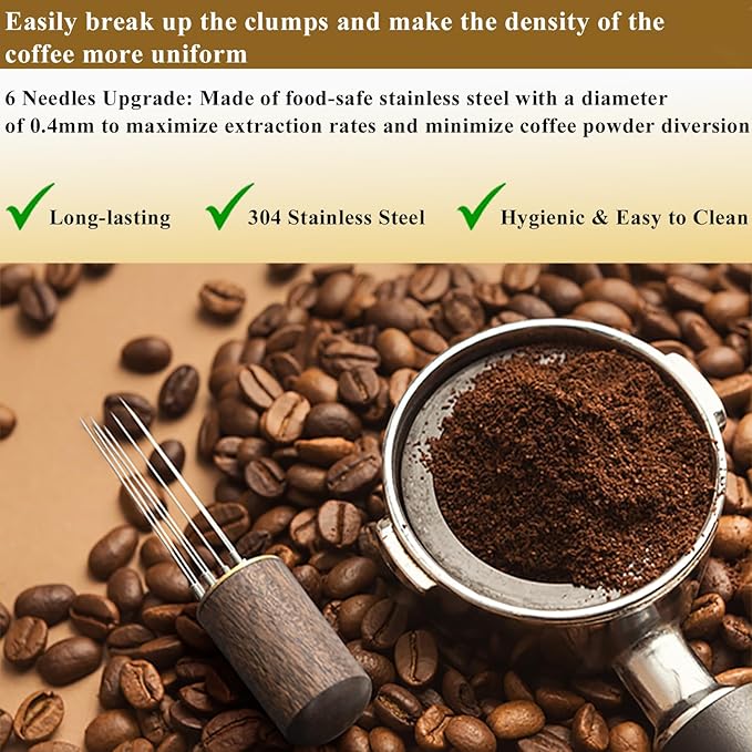 WDT Tool Espresso Accessories Kit: 51mm Dosing Funnel Puck Screen, 6 Stainless Steel Needles Espresso Distribution Tool | Espresso Tools Barista Tools Fit Espresso Coffee Machines of 51mm Portafilters