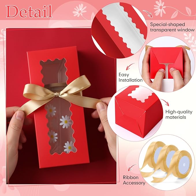 Windyun 100 Pcs Tumbler Gift Boxes for Sublimation Glass Exhibition Boxes Transparent for 12oz 16oz 20oz Shipping Cup Exhibition Packaging for Jars Mug Can Party Supplies (Red)