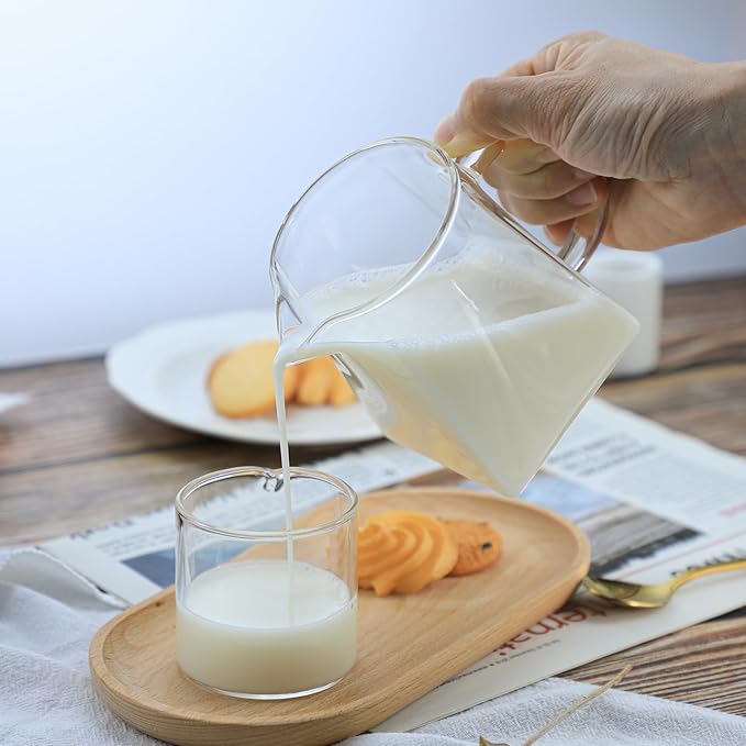 CHOOLD Square Base Clear Glass Creamer Pitcher Set of 2, 11oz