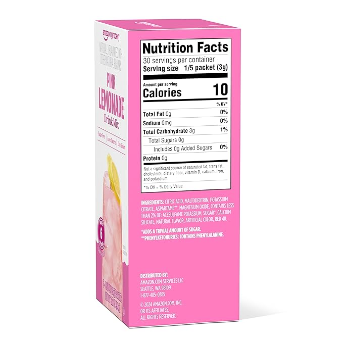 Amazon Grocery, Pink Lemonade Drink Mix Singles, 3.2 Oz, 6 Ct
