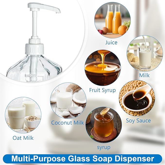 Uceoo Coffee Syrup Dispenser, Glass Syrup Bottle With Plastic Pump, 37 Oz Large Capacity Square Syrup Pump Dispensers for Coffee Bar, Simple Clear Pump Bottle for Honey, Condiments, Salad Dressings