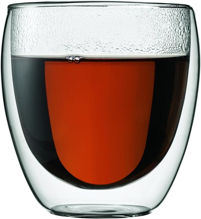 Bodum 8oz Pavina Double Wall Glasses, High Heat Borosilicate Glass, Set of 2, Clear