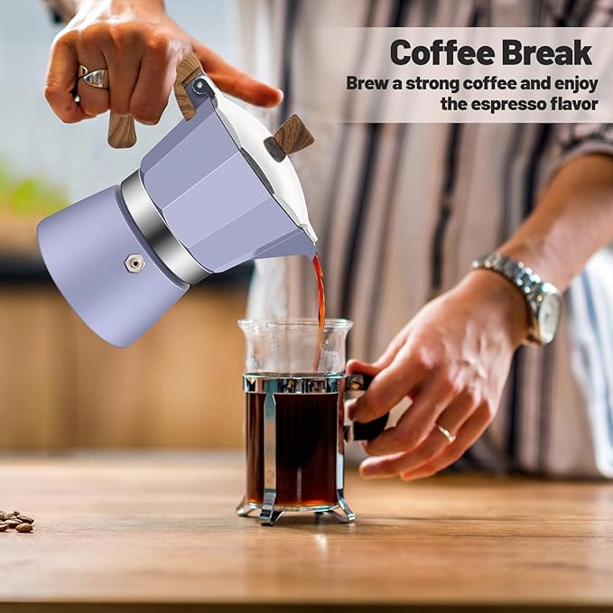Vaolvpant 3 Cup Aluminum Moka Pot Purple Classic Stovetop Espresso Coffee Maker 150ml 5oz Coffeemaker Percolator Mocha Pot Greca Coffee Maker Cafe Makers for Italian and Cuban Café Brewing Purple
