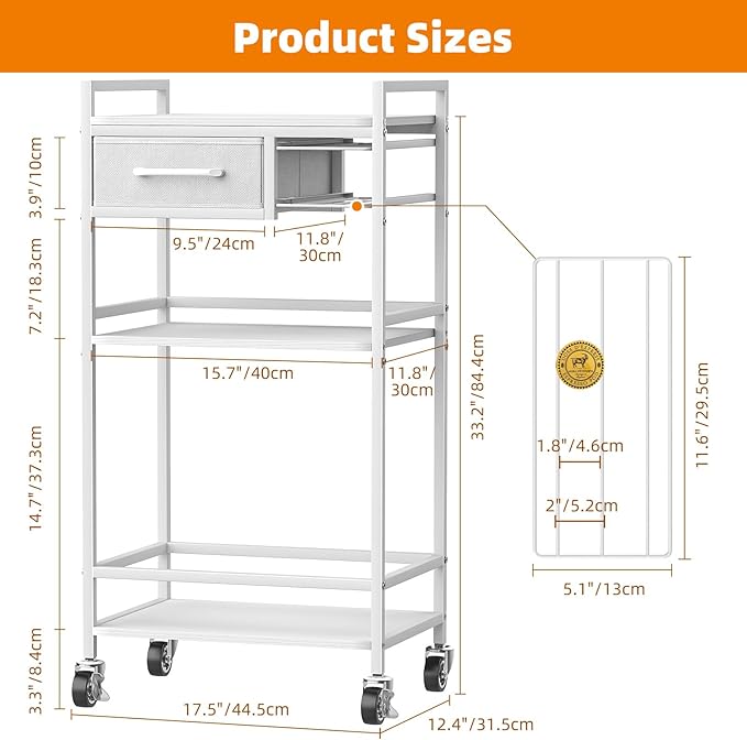 Housolution 4-Tier Coffee Bar Cart with Storage, 33" H Coffee Station Cabinet with Pod Drawers for Nespresso Vertuo, Mini Toaster Oven Stand Table for Home, Kitchen, Living Room (White + Grey)