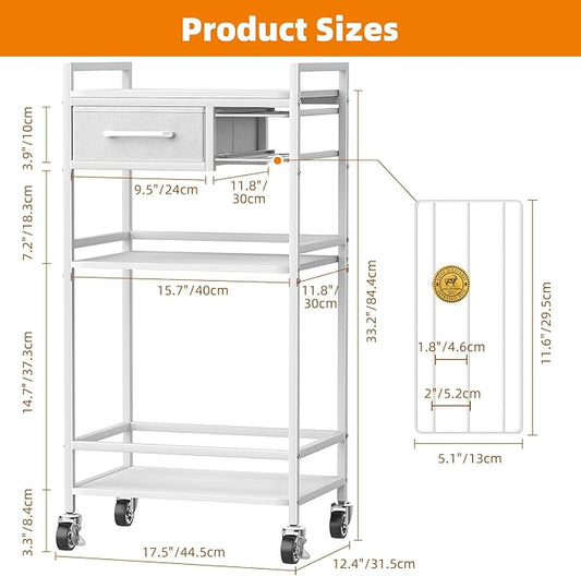 Housolution 4-Tier Coffee Bar Cart with Storage, 33" H Coffee Station Cabinet with Pod Drawers for Nespresso Vertuo, Mini Toaster Oven Stand Table for Home, Kitchen, Living Room (White + Grey)