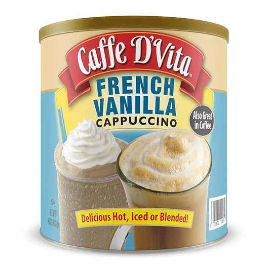 Caffe D'Vita French Vanilla Cappuccino Mix - Instant Vanilla Cappuccino Coffee Mix, Gluten Free, No Cholesterol, 99% Caffeine Free - 4 lb. Can