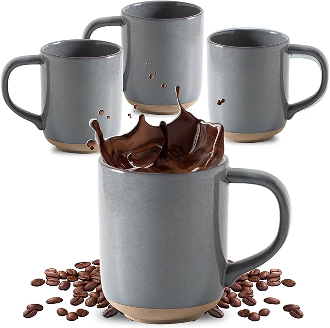 HASENSE Coffee Mugs, 12 OZ Coffee Cups Ceramic Set of 4 with Handle and Speckled Patterns for Man Woman, Vintage Stoneware Porcelain Coffee Cups Set for Tea, Cocoa, Milk, Latte and Cappuccino - Gray