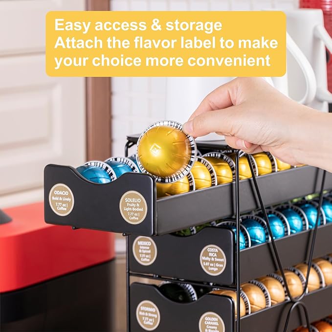 FlagShip for Nespresso Pod Holder Drawer Large Mullti Tier Coffee Pod Holder Vertuo (5 Tier (100Pods))