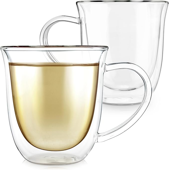 Teabloom Double Walled Borosilicate Glasses – Set of 2 Insulated Glass Cups for Tea, Coffee and More - 8 oz / 240 ml – Canterbury Bells Collection