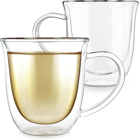 Teabloom Double Walled Borosilicate Glasses – Set of 2 Insulated Glass Cups for Tea, Coffee and More - 8 oz / 240 ml – Canterbury Bells Collection