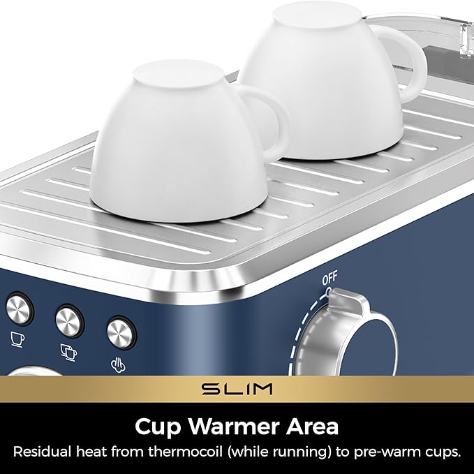 CHULUX Slim Espresso Machine with Milk Frother, 20 Bar Professional Italian Pump Espresso Coffee Machine for Home Cappuccino & Latte Maker, Stainless Steel, Navy