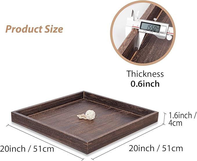 Ottoman Tray for Coffee Table Living Room Wood Serving Tray Large Wooden Square 20 Inches Rustic Brown