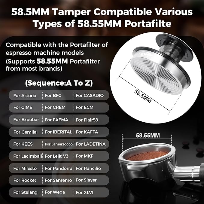 IKAPE 58mm Black Espresso Tool Set 8 IN 1, Coffee Tamper, Distributor, Magnetic Funnel, Puck Screen, Tamper Station, Stirrer Distribution Tool, Cleaning Towel and Brush