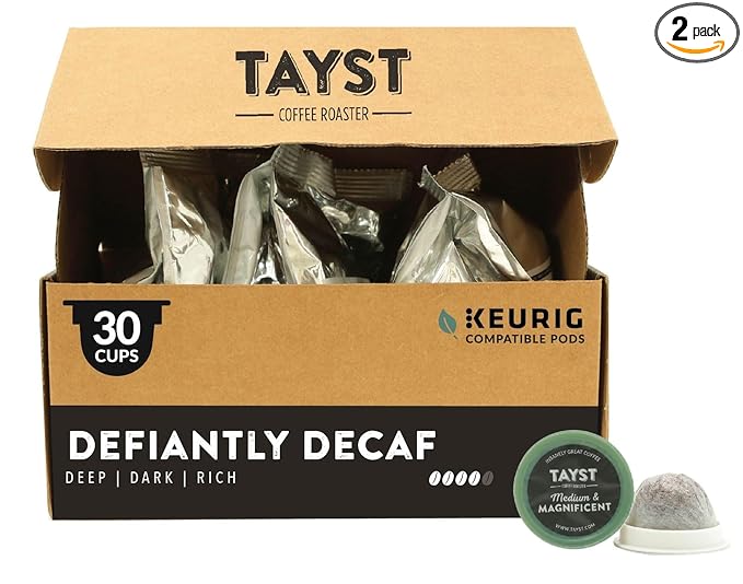 Tayst Coffee Pods, Defiantly Decaf Dark Roast, K Cups Compatible with Keurig Coffee Maker, Sustainable Single Serve, Pack of 30