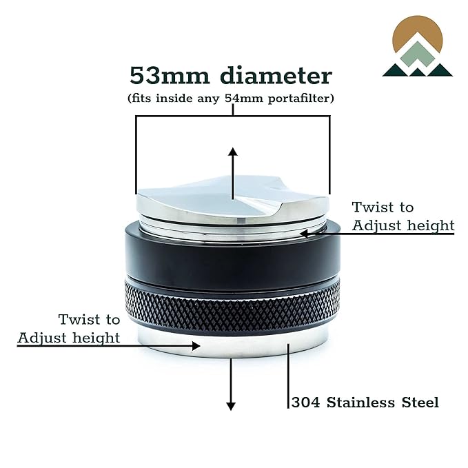 Evergreen Coffee | Espresso Accessories | 53mm Coffee Distributor & Tamper with Adjustable Height + Tamp Mat. Designed for Breville Barista Express Pro touch, BES870XL BES870BSXL BES78VSS BES880BSS