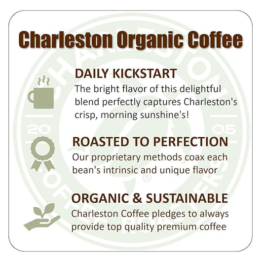 Charleston Coffee Roasters | Specialty Organic Ground Coffee | Hand Picked, Premium Slow Roast (Charleston Organic, Medium Roast) 12oz