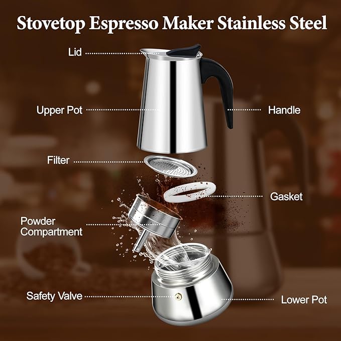 12 Cup Moka Pot Percolator Italian Coffee Maker 600ml Stovetop Espresso Mocha Stainless Steel Greca Coffee Maker Classic Cafe Makers Suitable for Induction Cookers Ceramic Stoves Tummy