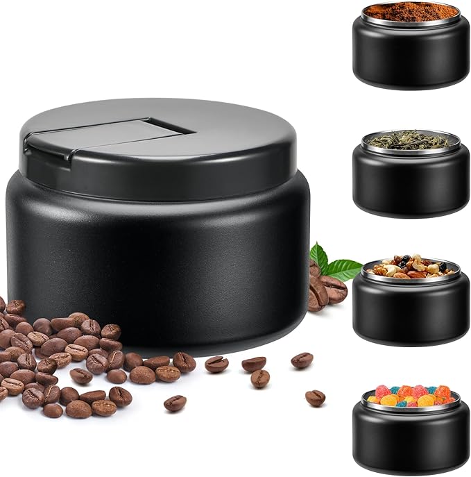 Coffee Canister, Premium Stainless Insulated Vacuum Steel Coffee Bean Storage Container Travel Jar, Kitchen Food Airtight Coffee Grounds Container for Tea, Sugar, Flour (13.5oz-Black New)