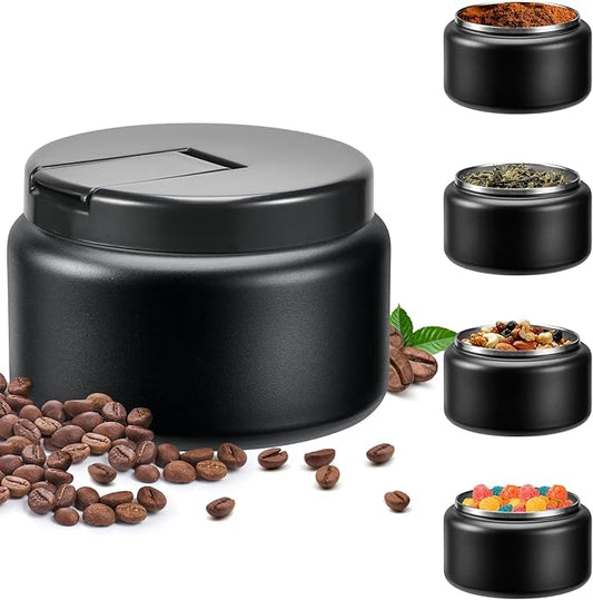 Coffee Canister, Premium Stainless Insulated Vacuum Steel Coffee Bean Storage Container Travel Jar, Kitchen Food Airtight Coffee Grounds Container for Tea, Sugar, Flour (13.5oz-Black New)