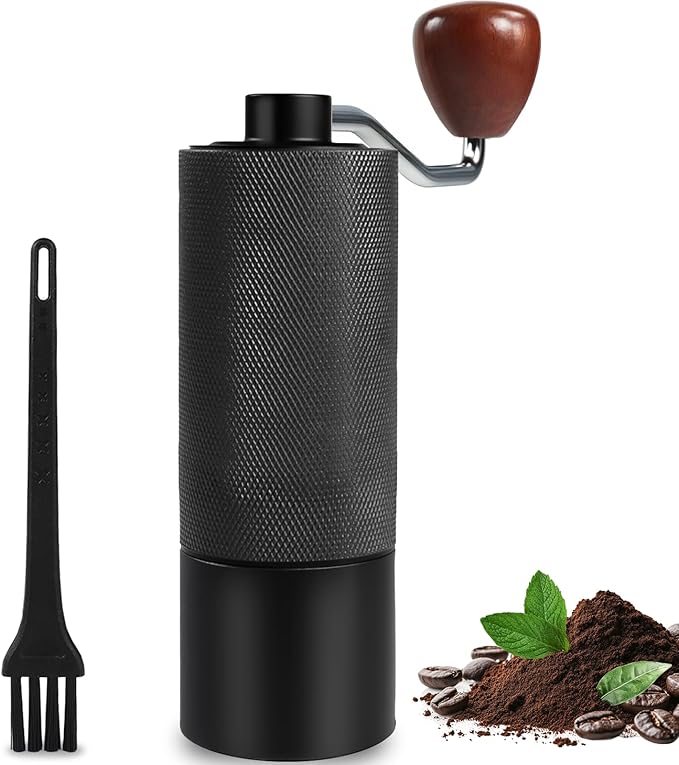 Manual Coffee Grinder Non-Detachable Stainless Steel Conical Burr Aluminum Coffee Bean Grinder with 25 Grinding Settings Cleaning Brush Grindable Espresso Moka Pot French Press for Camping Black