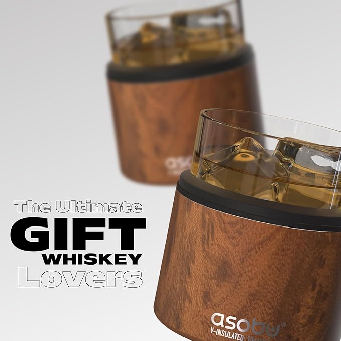 asobu Whiskey Sleeve Glass – Insulated Bourbon Tumbler with Premium Rocks Glass, BPA-Free, Double-Wall Stainless Steel, Keeps Drinks Cold Longer, 10.5oz