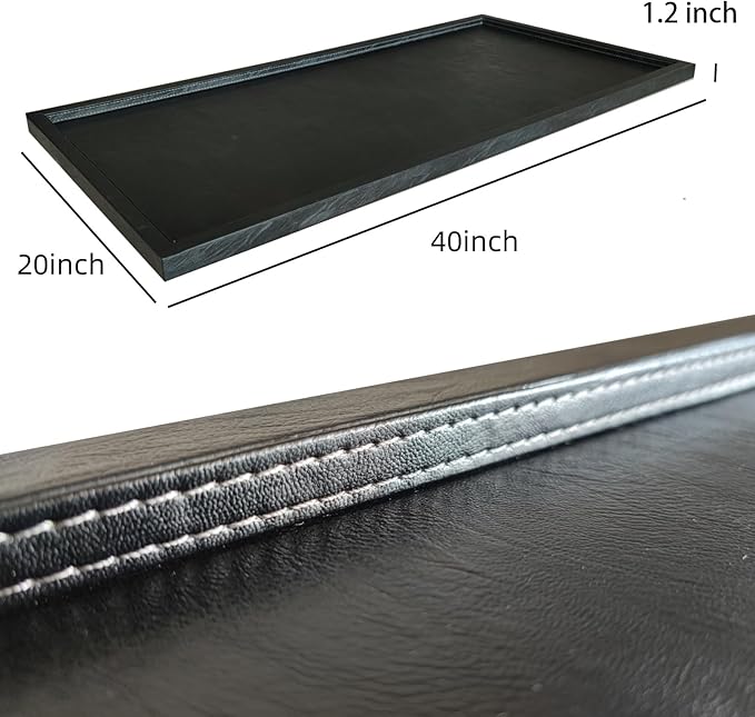 40 x 20 inches High-End Light Luxury Leather Rectangle Oversized Service Tray for Ottoman Tray, Coffee, Food, Family Dinner, Picnic, Party Essentials (Black, 40 x 20 inch)